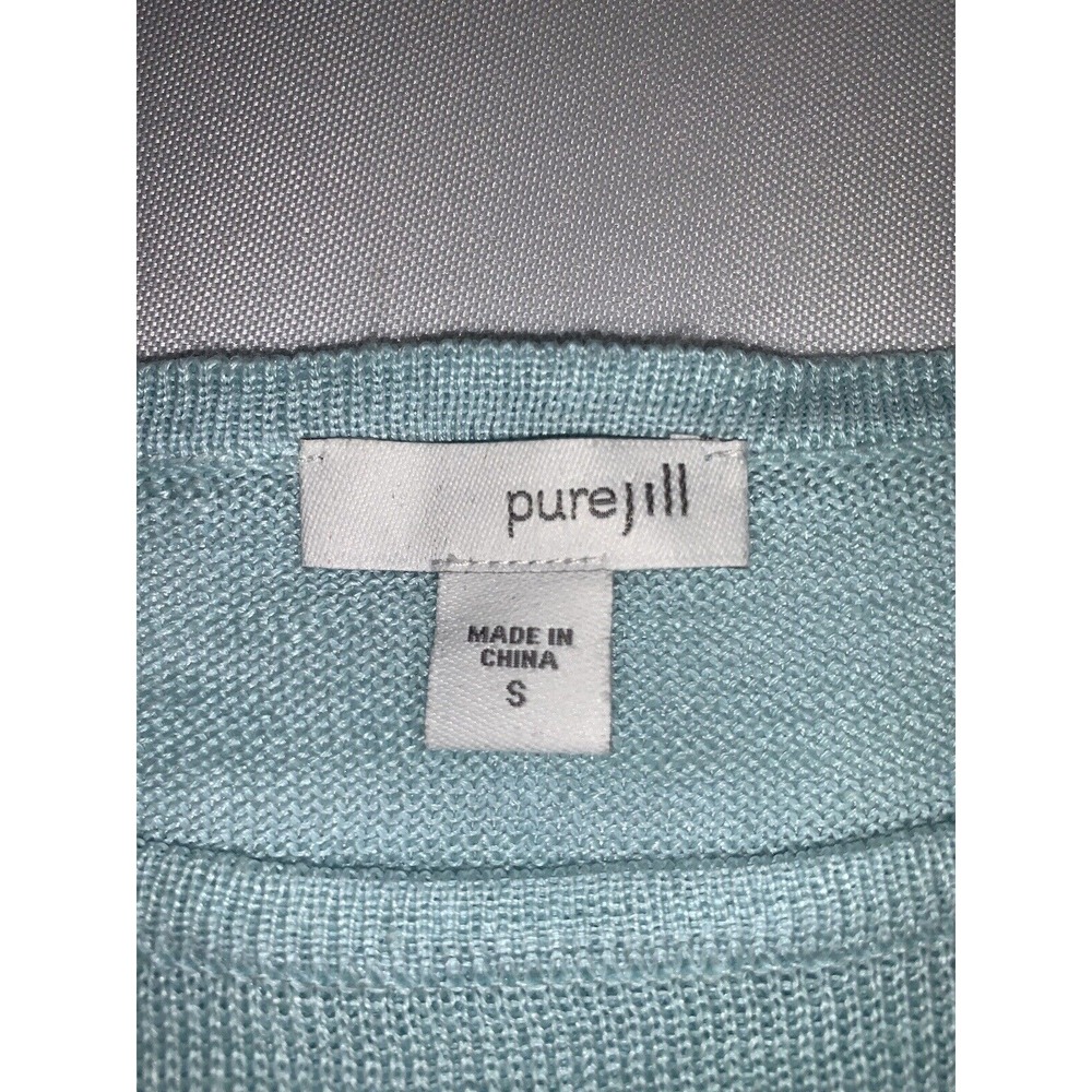 J JILL Pure Jill Aqua Linen Blend Mesh Hem Asymmetrical Tunic Sweater Small - Picture 3 of 6